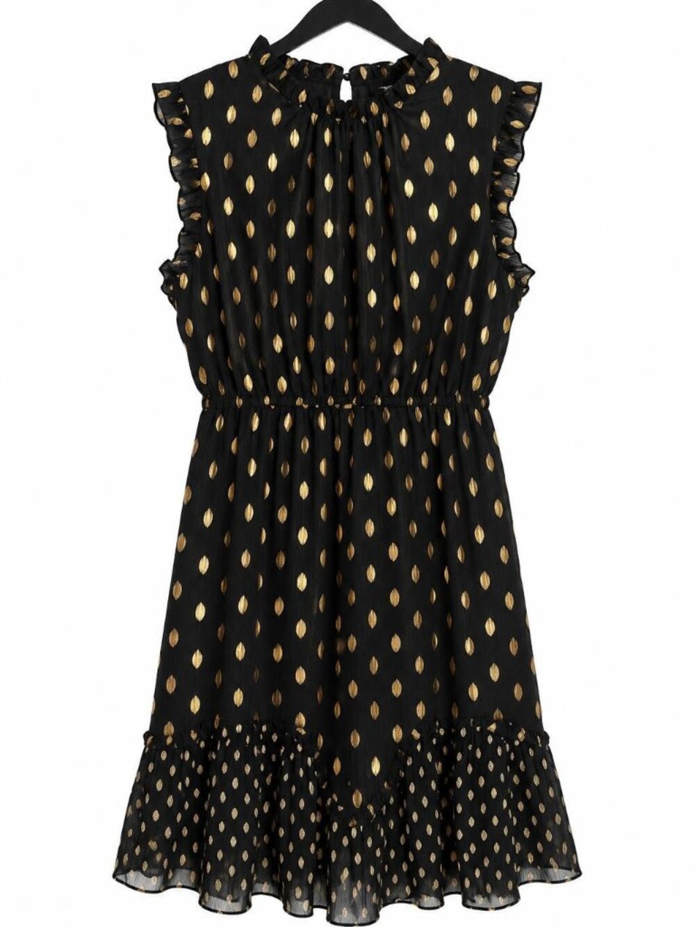 Allegra K Women Metallic Print Dots High Neck Sleeveless Ruffle Party Dress